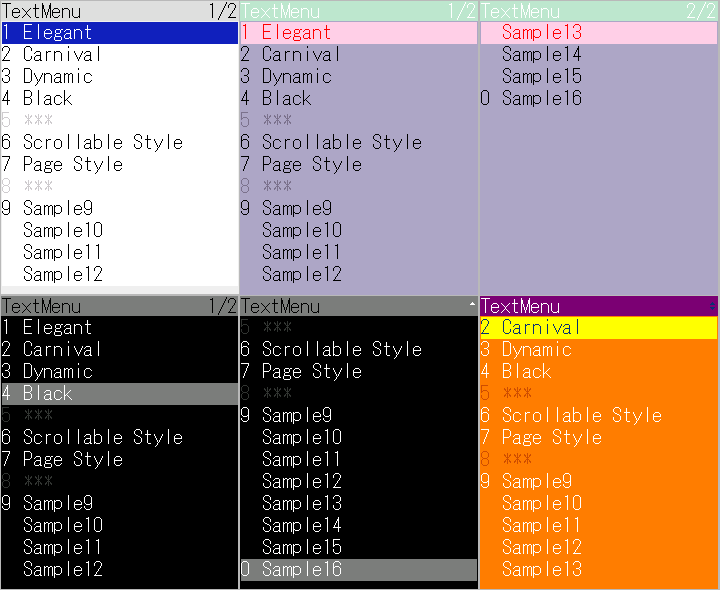 Text menu(Various Screen Example)
